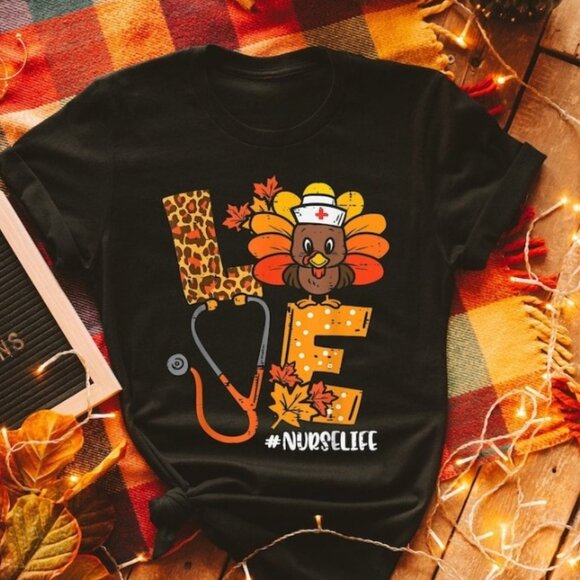 Tops - Nurse Gift, Thanksgiving Nurse Shirt, Nurse Shirt, Thankful Nurse Shirt